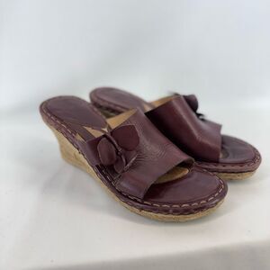 Børn Drilles Women’s Brown Leather Espradrilles Wedge Heel Sandal Size 8